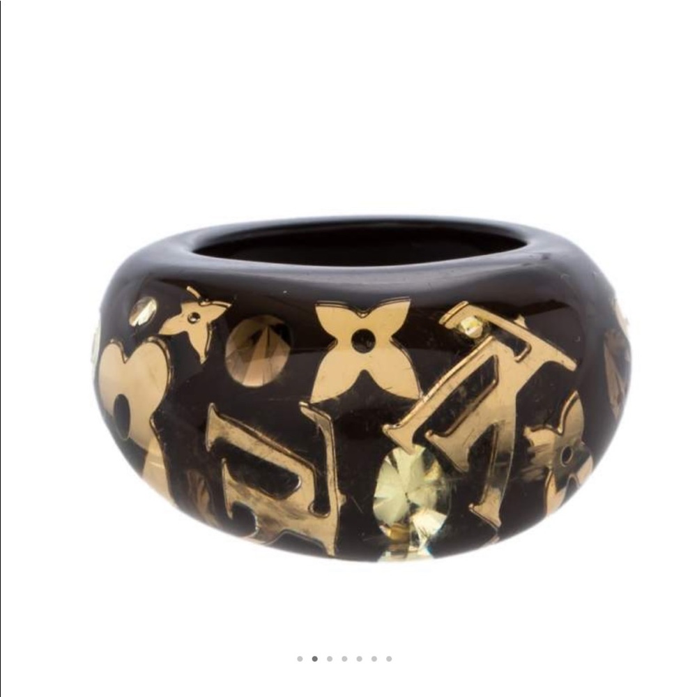 LOUIS VUITTON Brown Resin Monogram Inclusion Ring Size 6